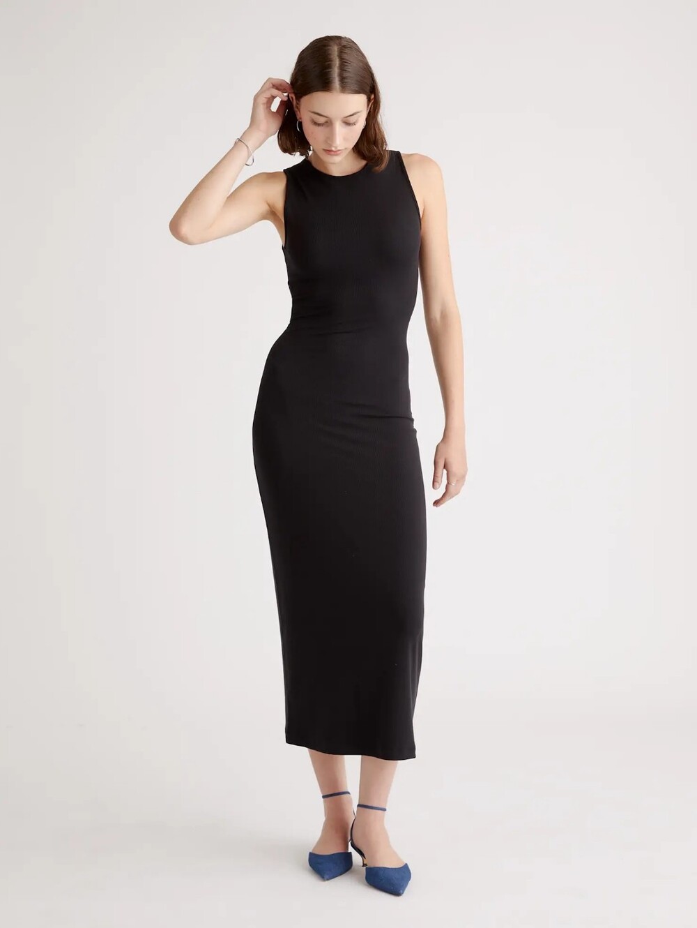 NWT Quince Tencil Rib Knit Tank Midi Dress, Black, Size Medium